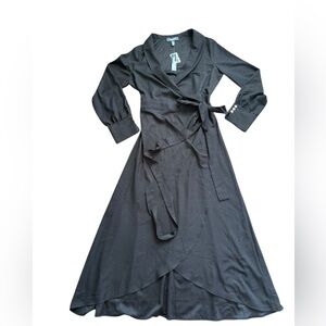 NWT Modcloth Taking The Lead Maxi Wrap Black Dress Size XL Long Sleeve Minimal.